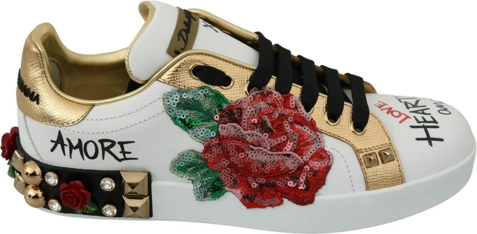 Dolce & Gabbana oq rangli atirgul sepilgan kristalli ayollar krossovkalari