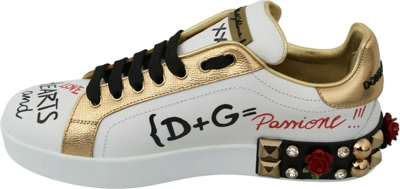 Dolce & Gabbana oq rangli atirgul sepilgan kristalli ayollar krossovkalari