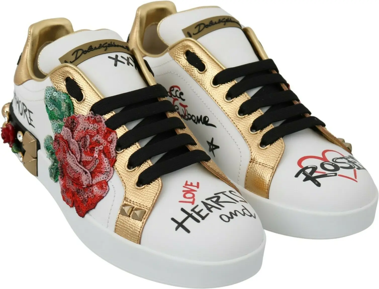 Dolce & Gabbana oq rangli atirgul sepilgan kristalli ayollar krossovkalari