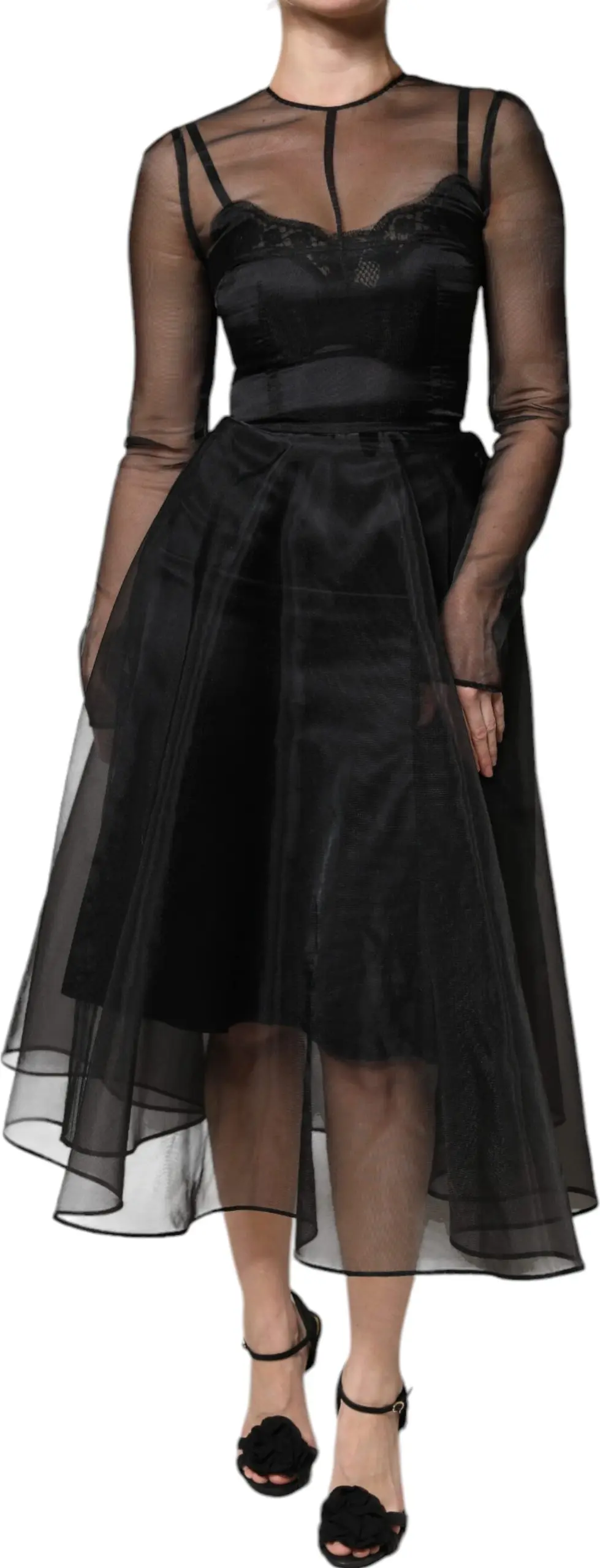 Qora Tulle A-line Midi Kokteyl Ko'ylak Dolce & Gabbana
