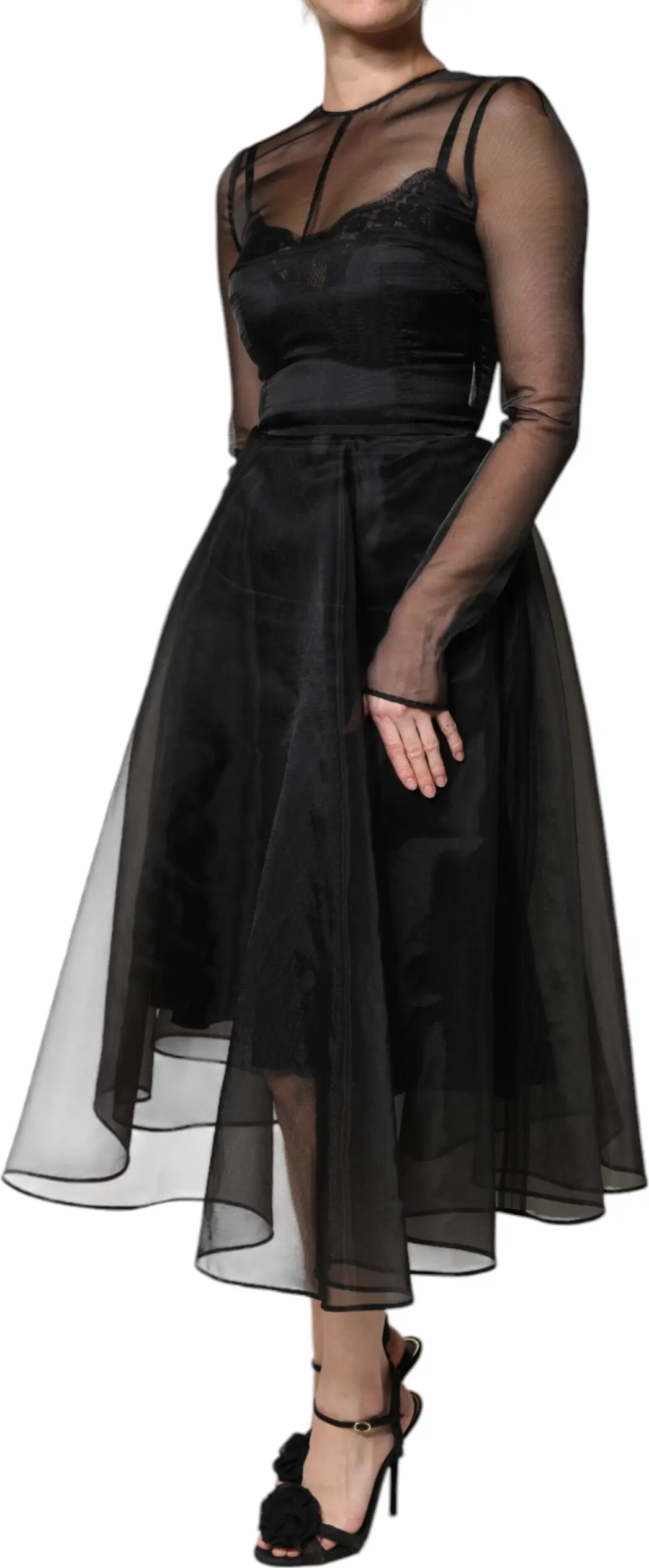 Black Tulle A-line Midi Cocktail Gown Dress Dolce & Gabbana