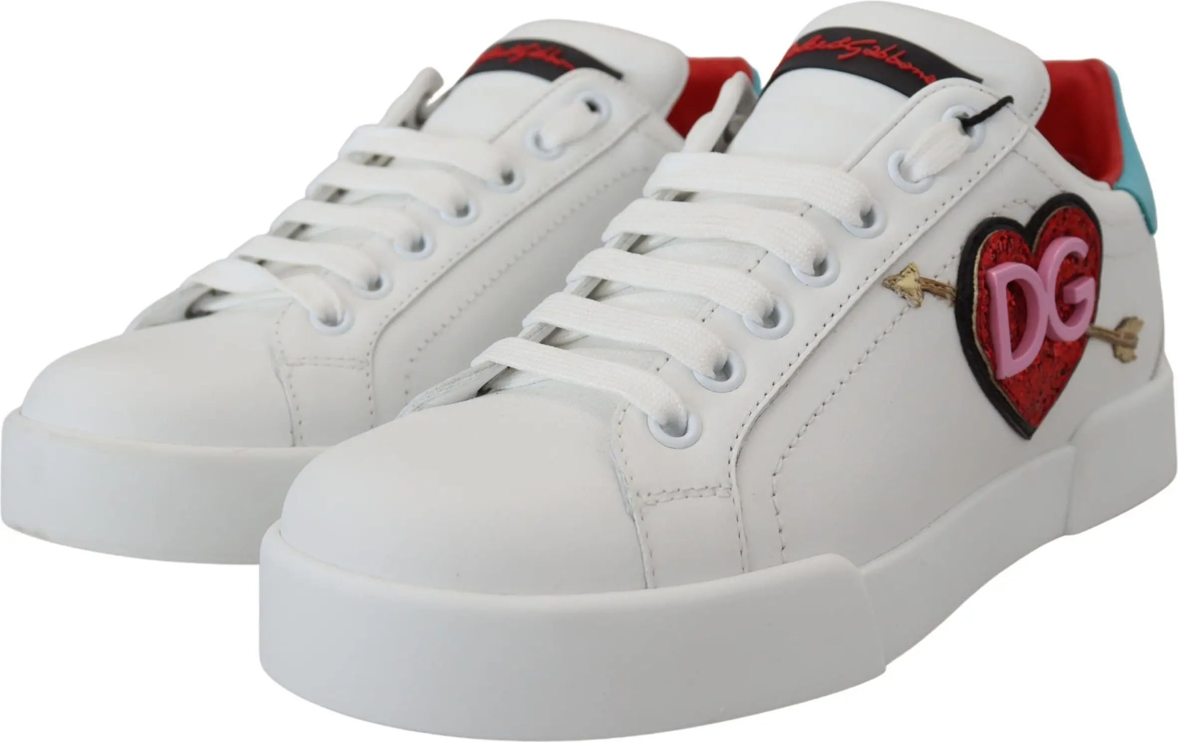 Sneakers White Leather Sneaker Portofino Logo Heart Shoes Dolce & Gabbana