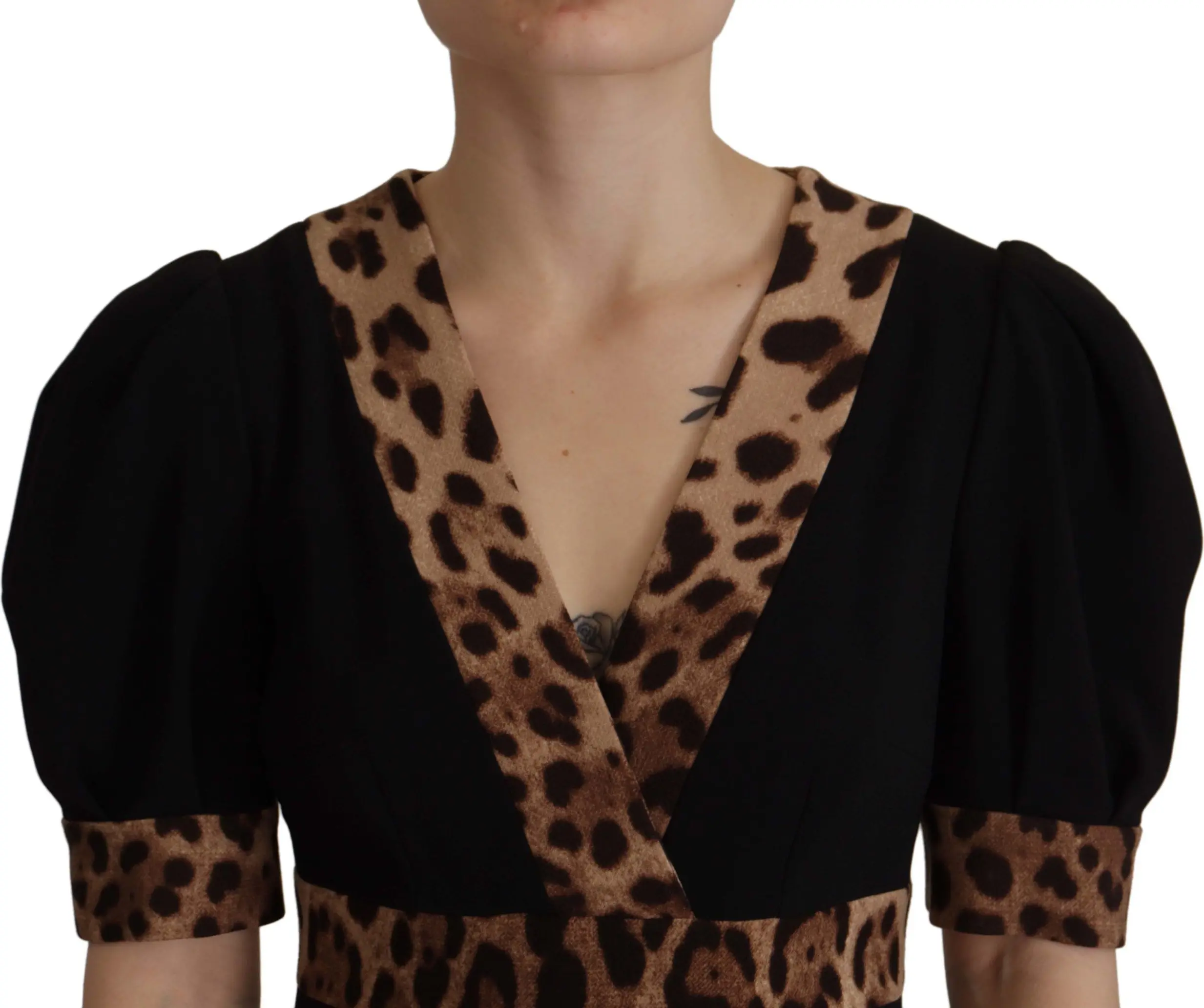 Qora Leopard A-line Tizzasi Tizza Uzunligidag'i Kiyim