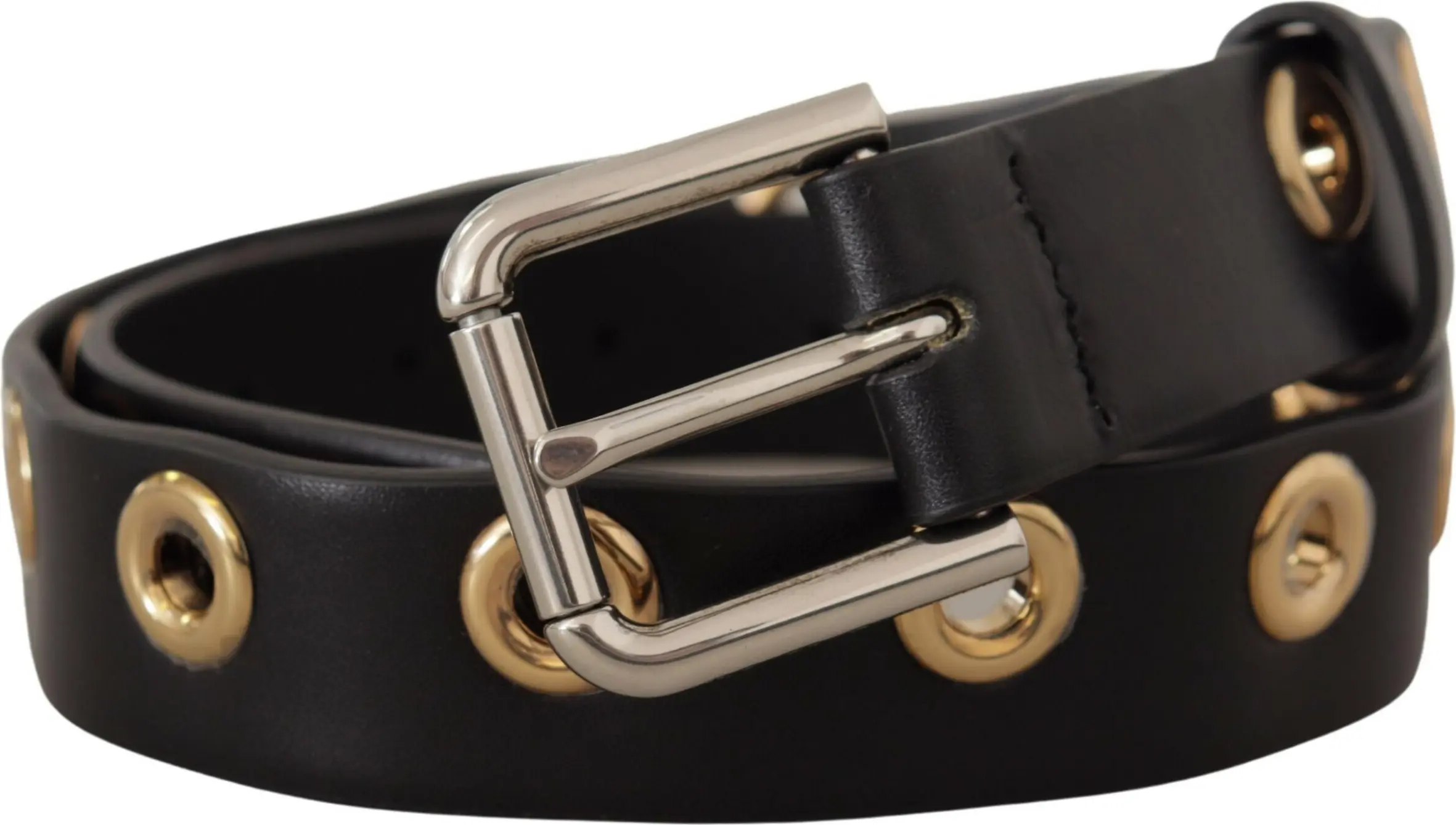 Belts Dolce & Gabbana Chic Black Leather Belt with Engraved Buckle