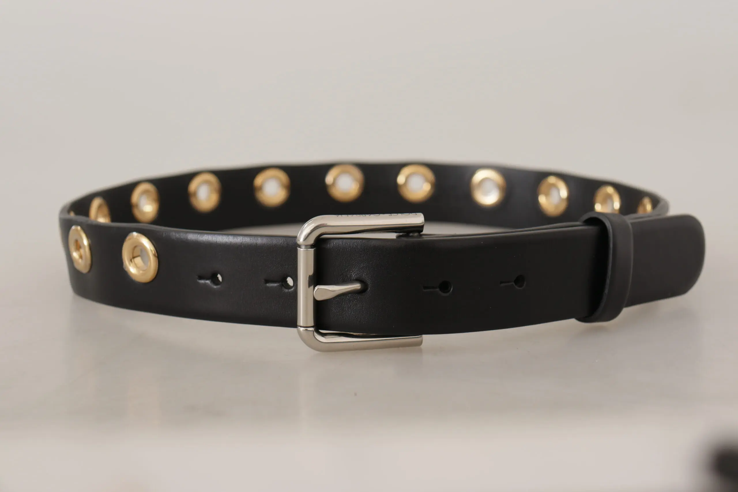 Belts Dolce & Gabbana Chic Black Leather Belt with Engraved Buckle