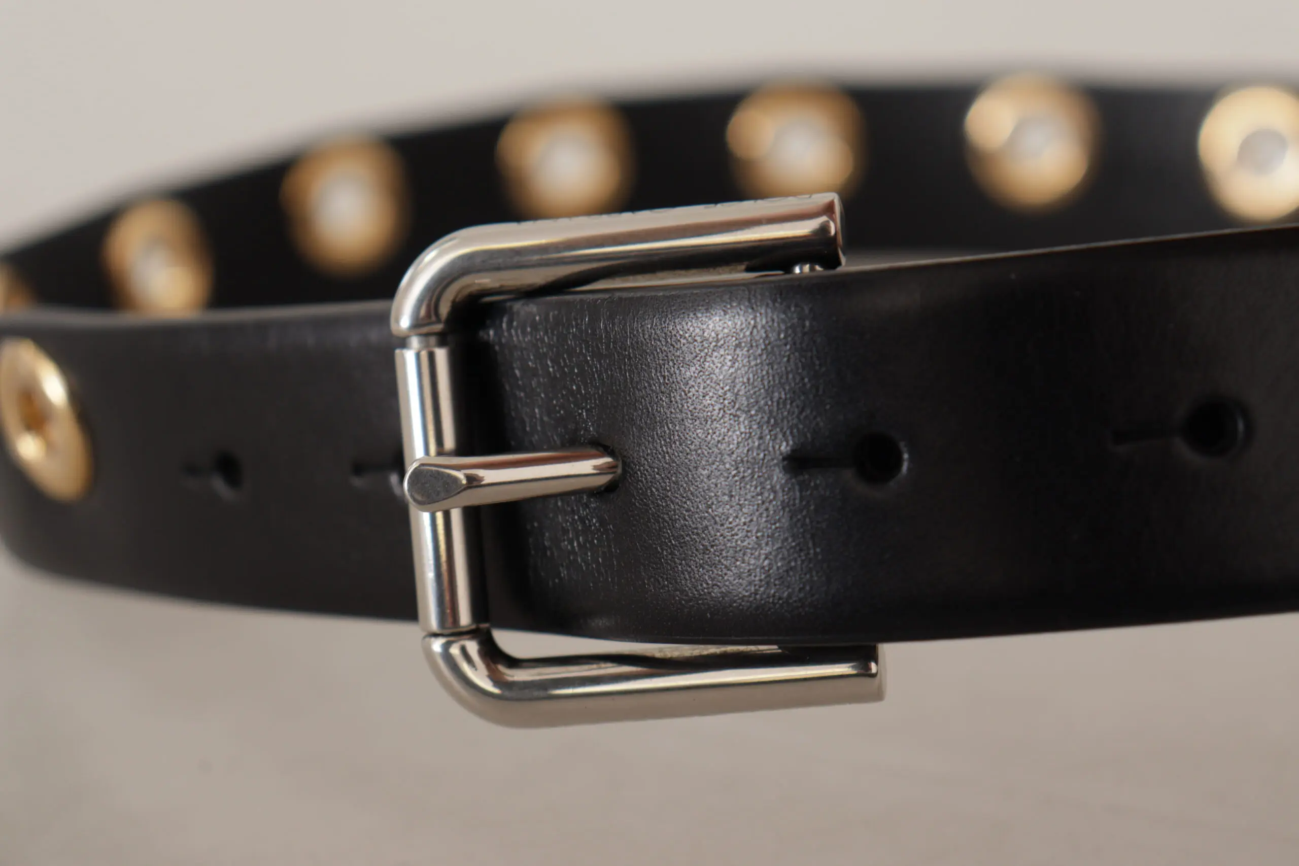Belts Dolce & Gabbana Chic Black Leather Belt with Engraved Buckle