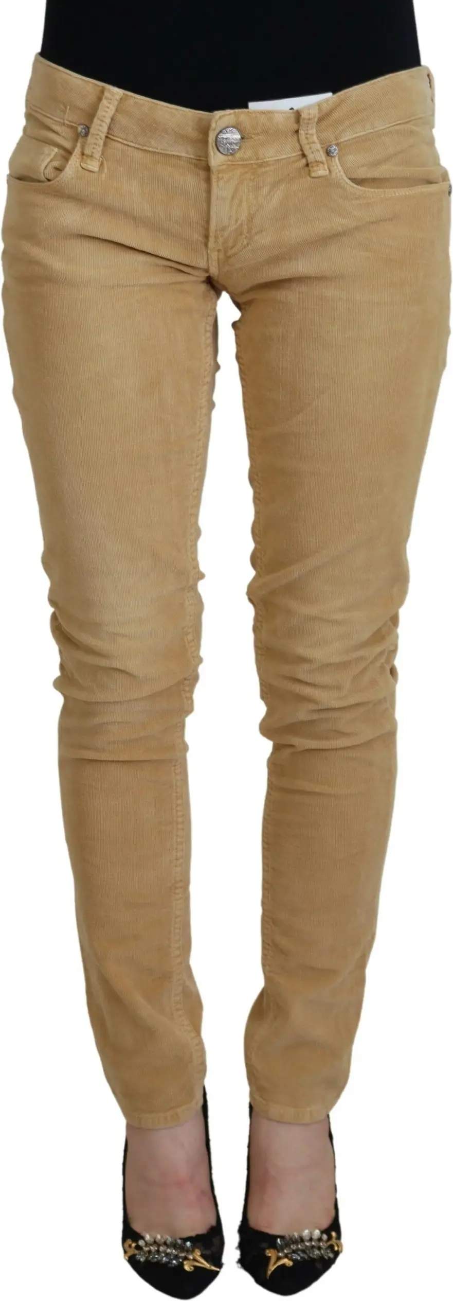 Brown Cotton Corduroy Low Waist Women Casual Jeans