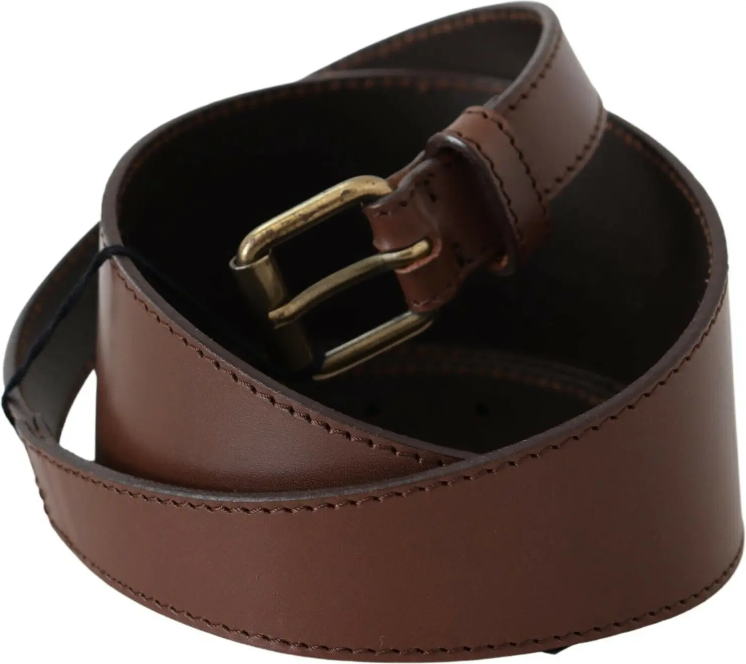 Belt Plein Sud Chic Brown Leather Fashion Belt with Bronze-Tone Hardware