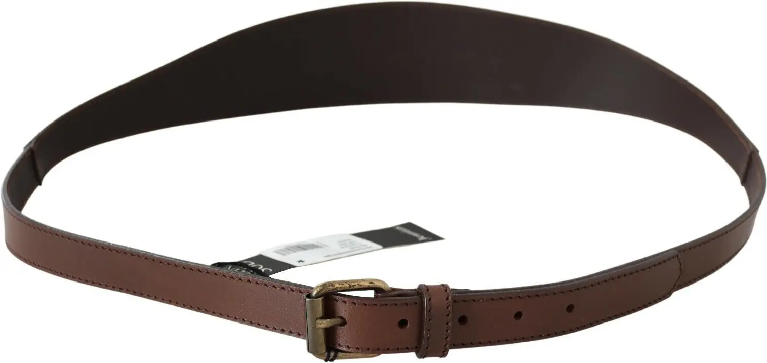 Belt Plein Sud Chic Brown Leather Fashion Belt with Bronze-Tone Hardware