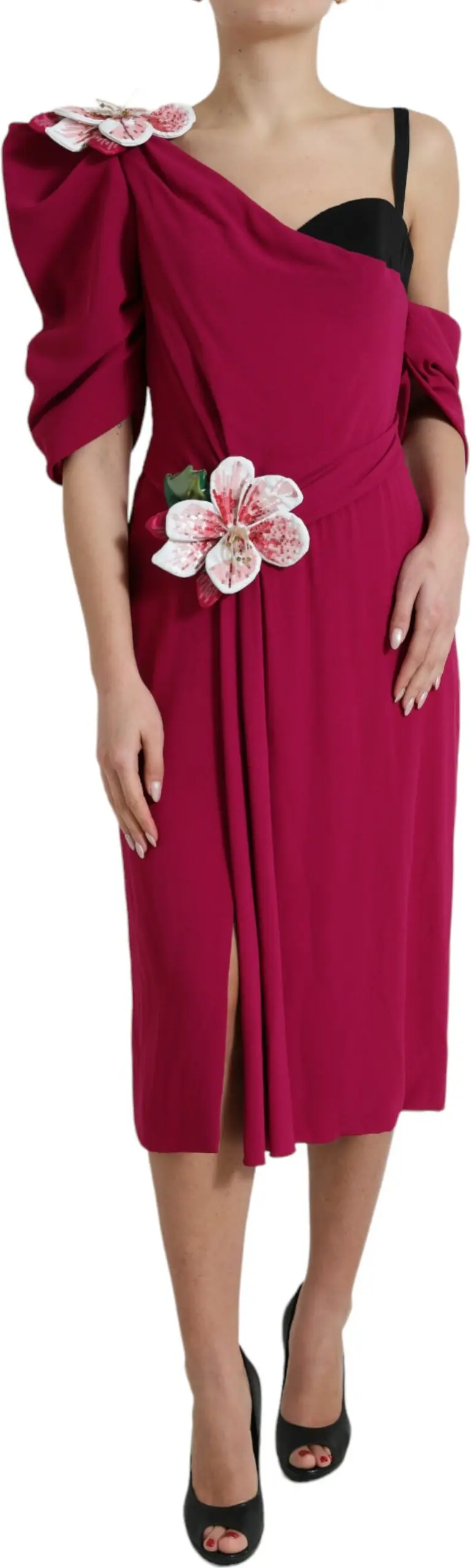 Dress Dolce & Gabbana Purple Flower Embellished One Shoulder