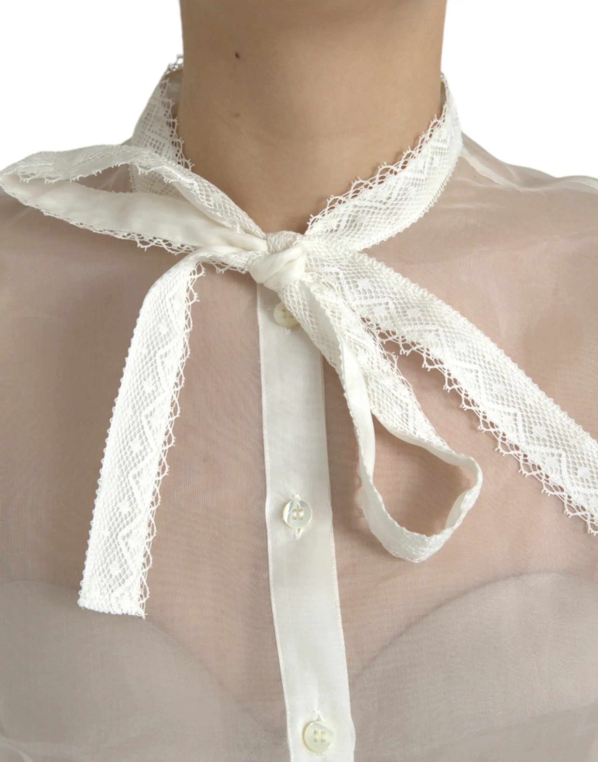 Oq ipak uzun yengli Ascot yoqali bluzka Dolce & Gabbana