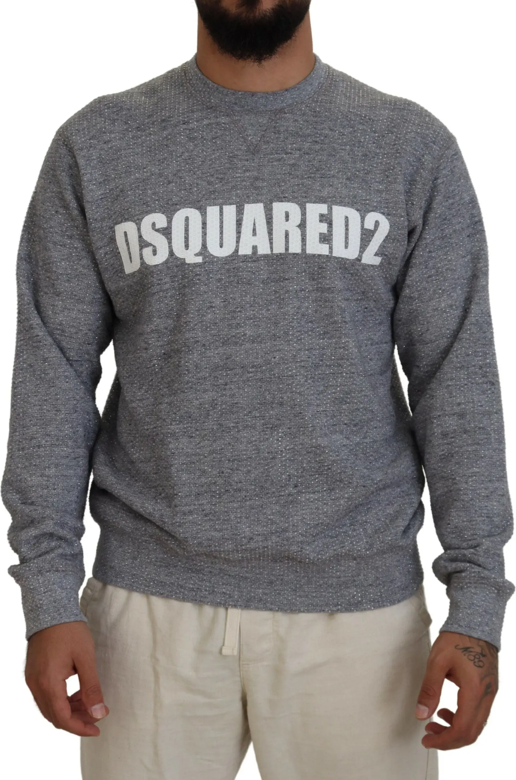 Gray Crystal Embellishment Men Pullover Sweater Dsquared2