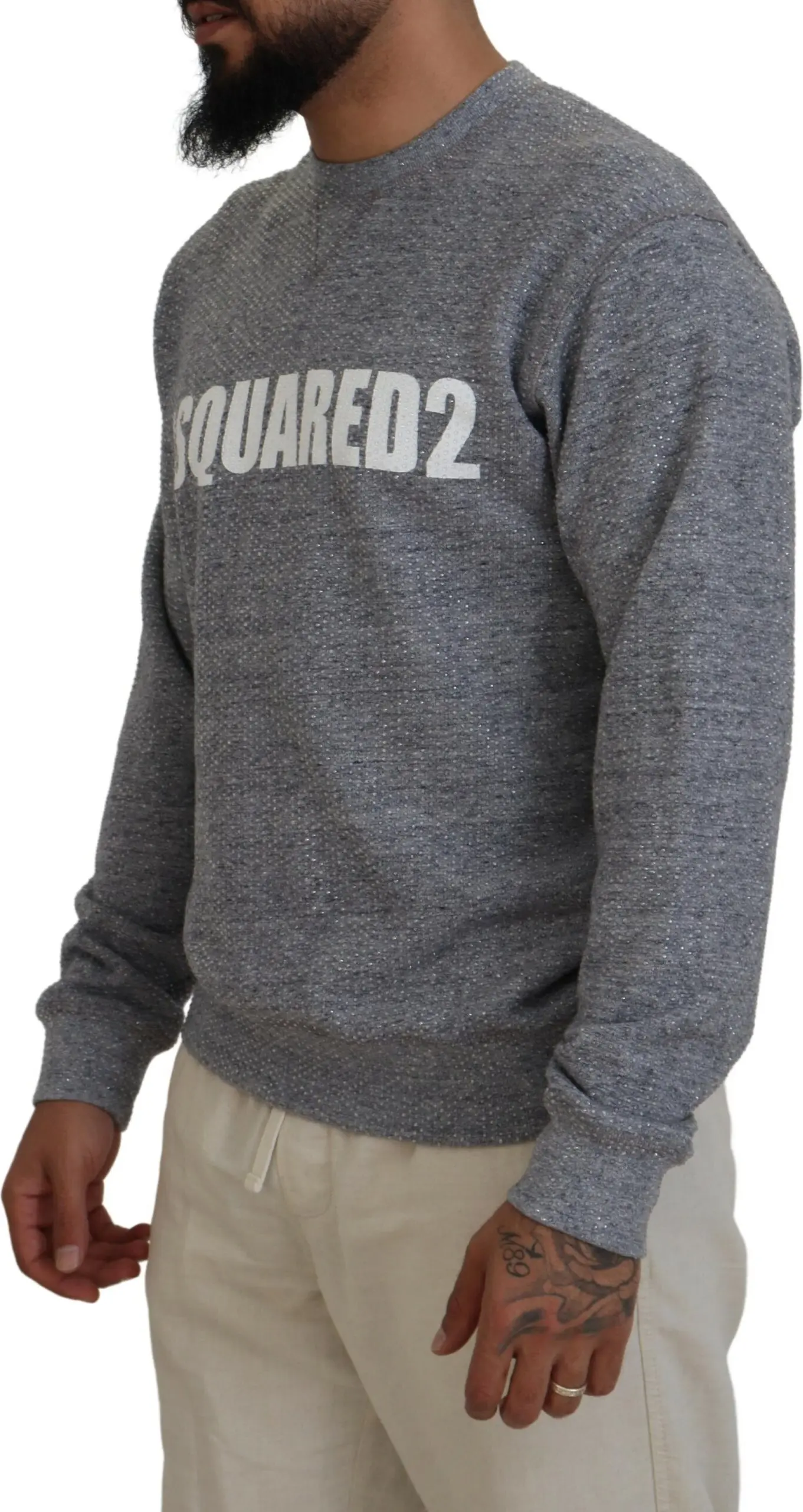 Gray Crystal Embellishment Men Pullover Sweater Dsquared2