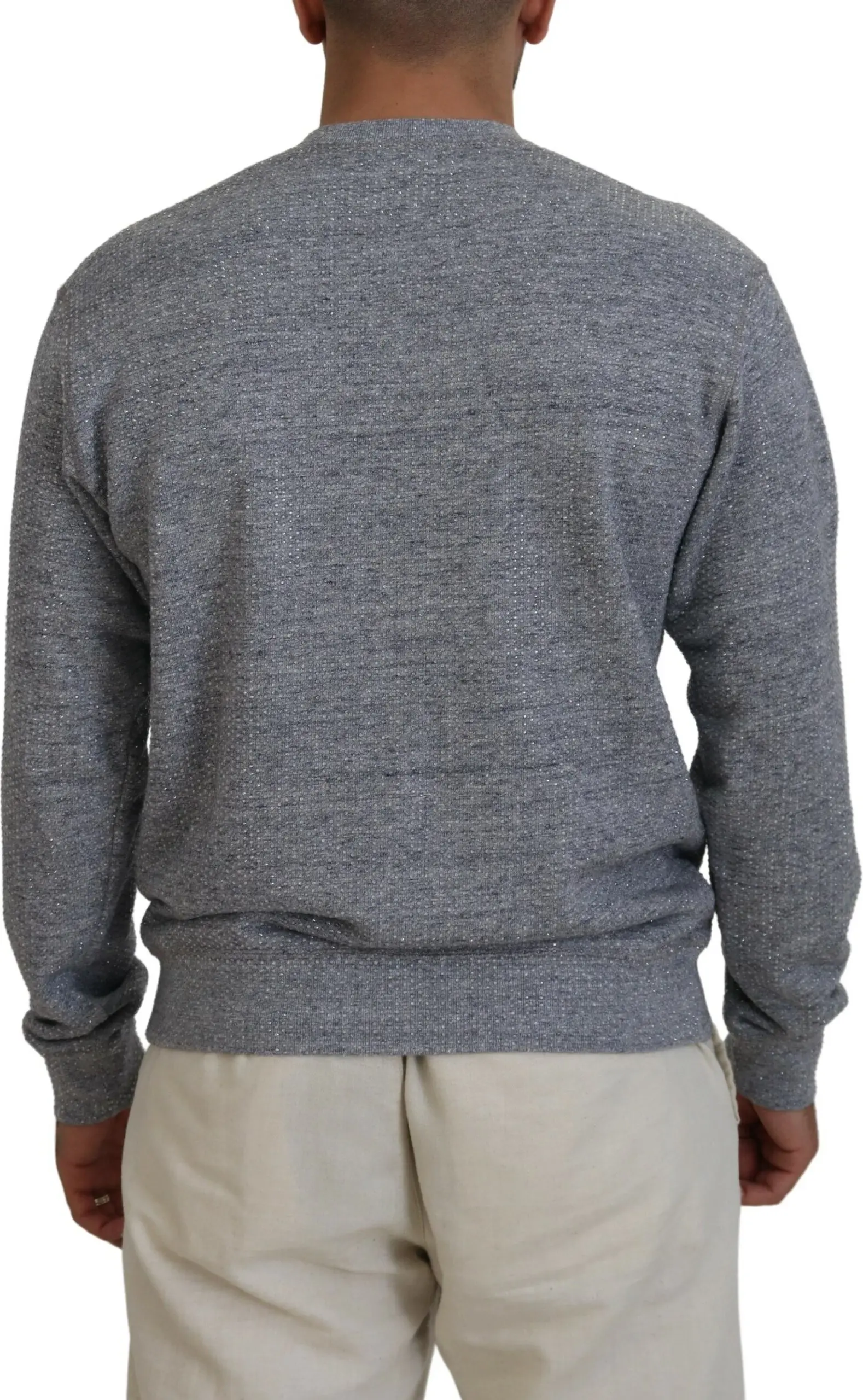 Gray Crystal Embellishment Men Pullover Sweater Dsquared2