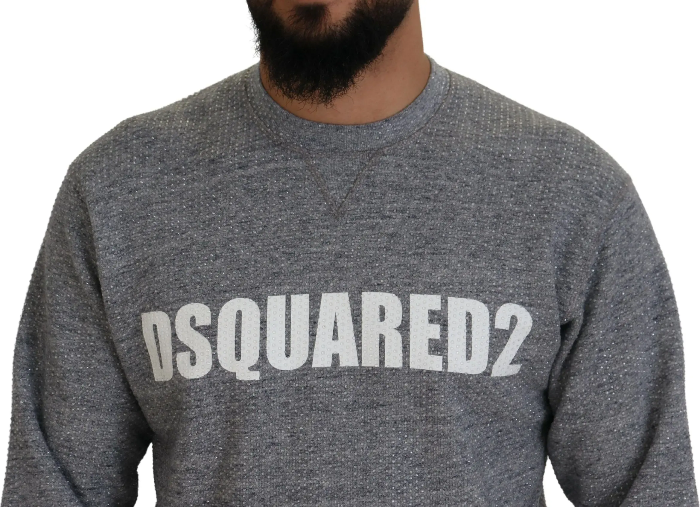 Gray Crystal Embellishment Men Pullover Sweater Dsquared2
