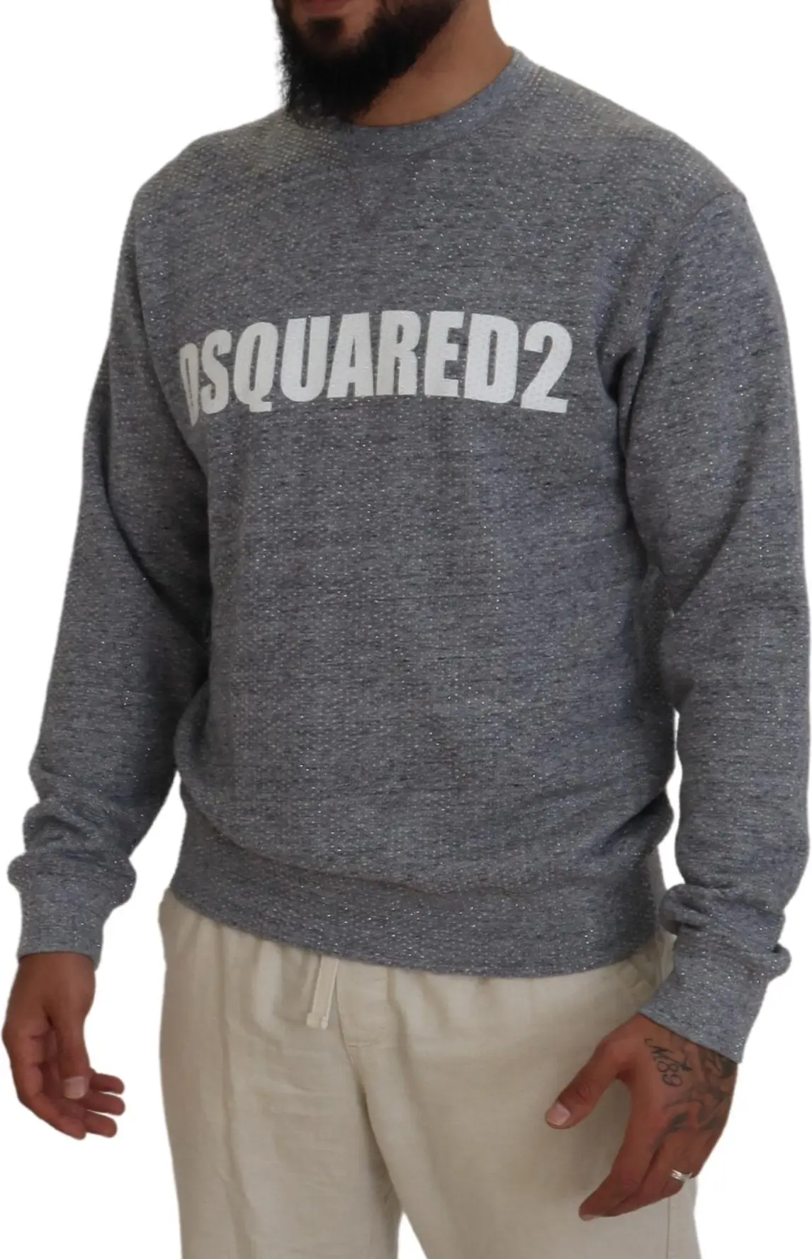 Gray Crystal Embellishment Men Pullover Sweater Dsquared2