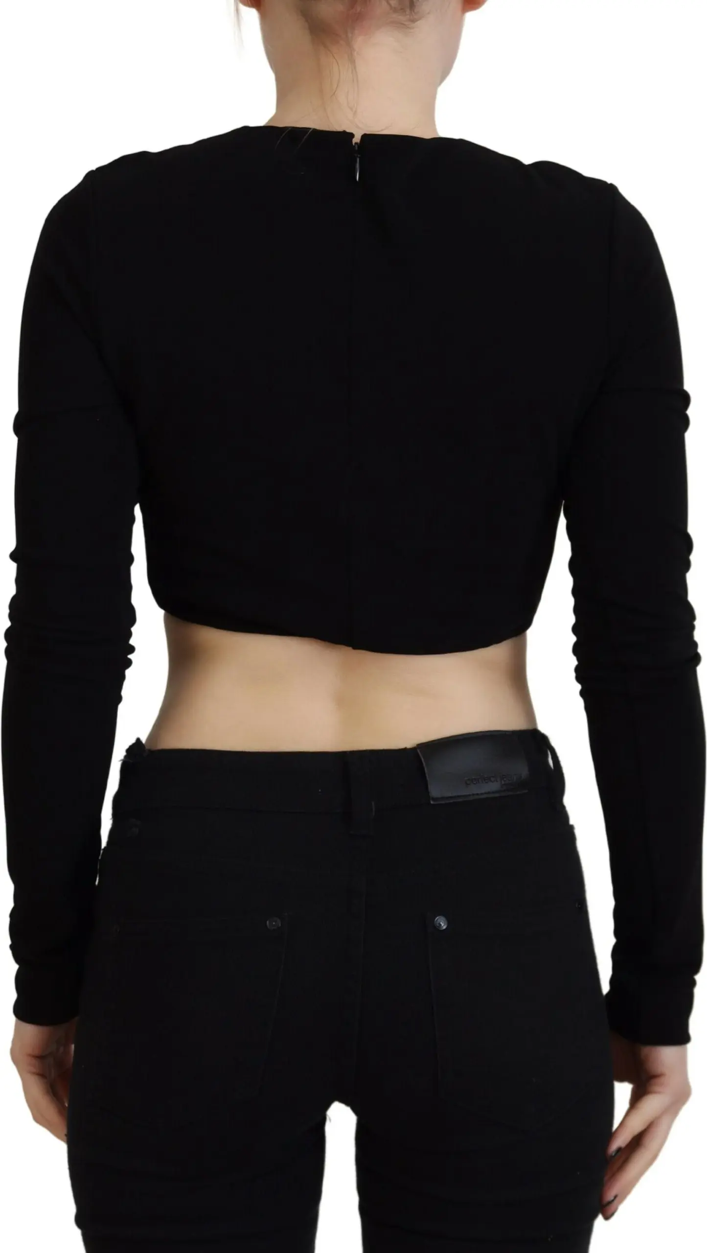 Qora Dsquared2 logotipli, yumaloq yoqali, uzun yengli, qisqa tepa