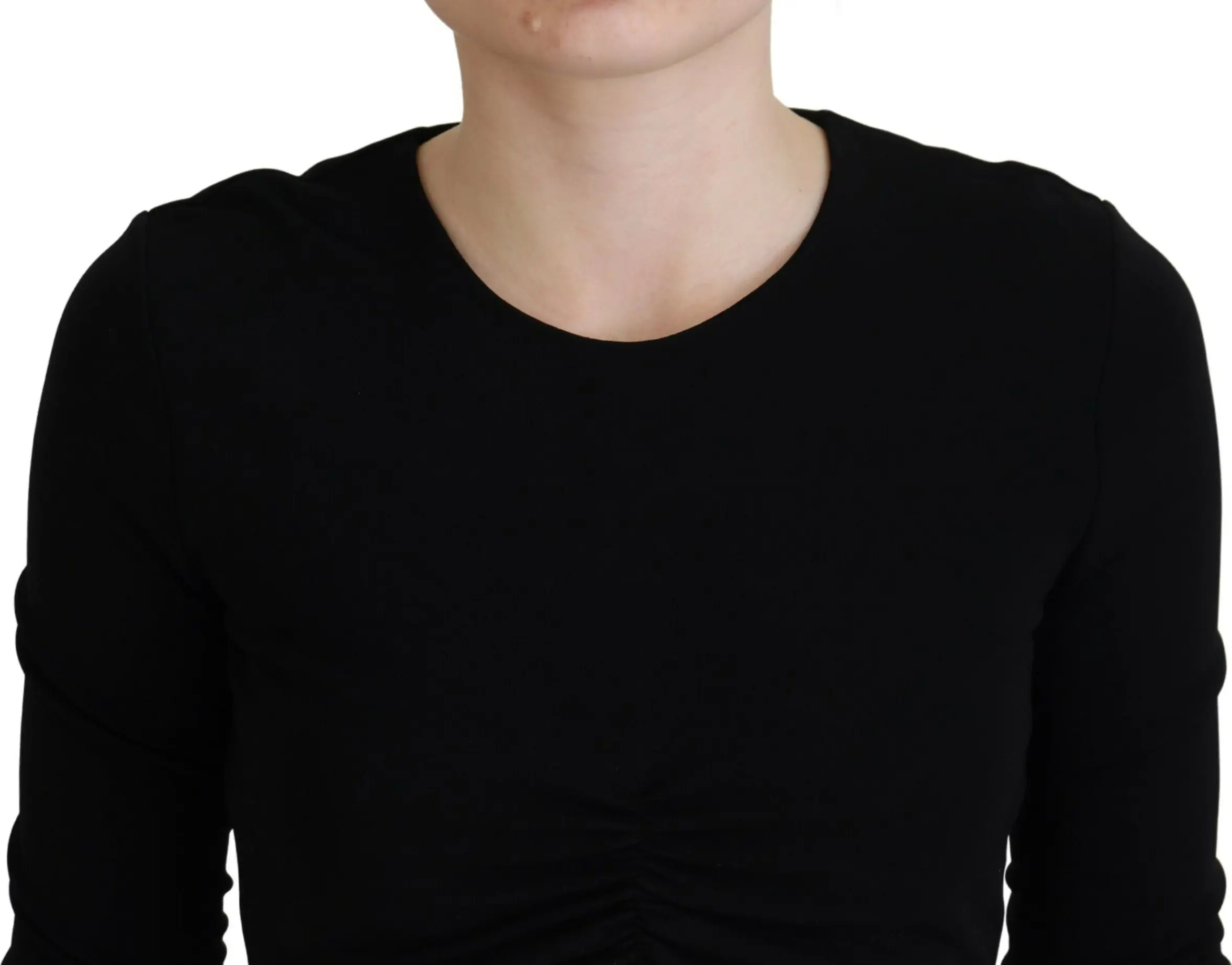 Qora Dsquared2 logotipli, yumaloq yoqali, uzun yengli, qisqa tepa