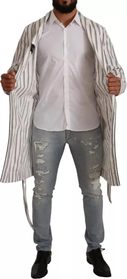 White Striped Cotton Robe Coat Wrap Jacket Dolce & Gabbana