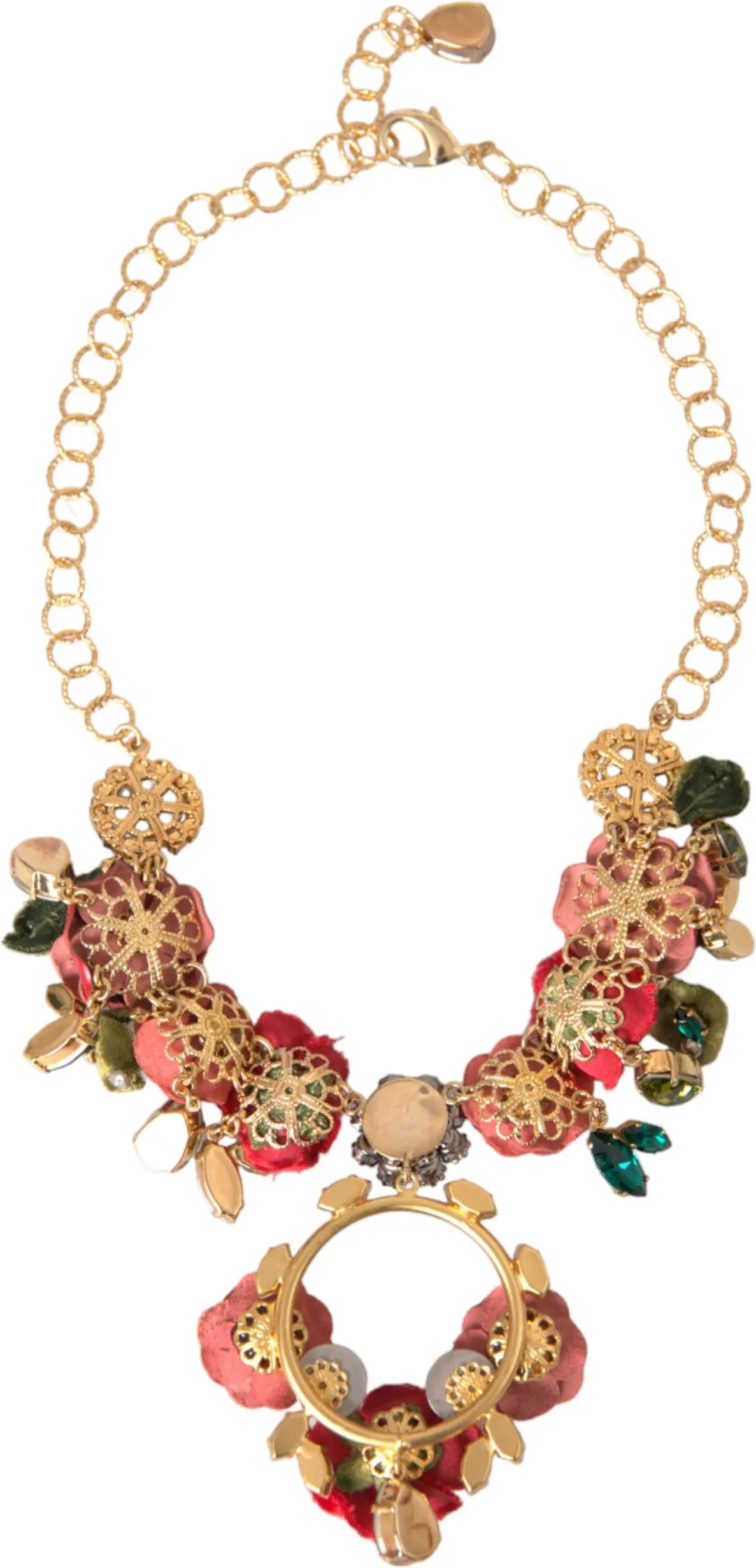 Gold Brass Link Chain RosePetal Crystal Pendant Necklace Dolce & Gabbana