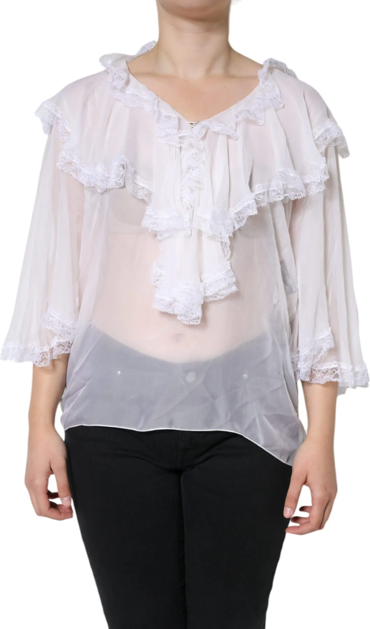 Oq ruffled dantelli uzun yengli bluzka Dolce & Gabbana