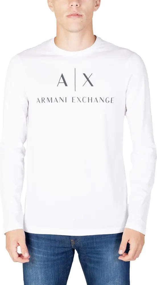 Белая хлопковая футболка с длинным рукавом Armani Exchange