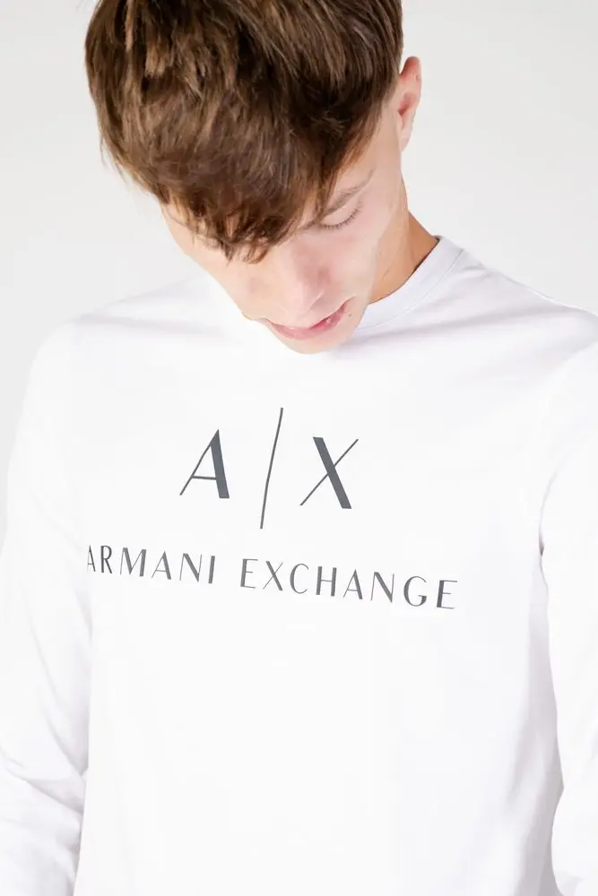 Белая хлопковая футболка с длинным рукавом Armani Exchange