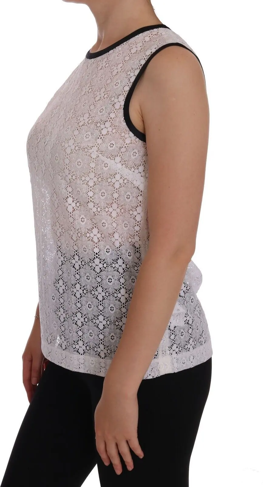 White Lace Floral Nylon Tank T-shirt Dolce & Gabbana