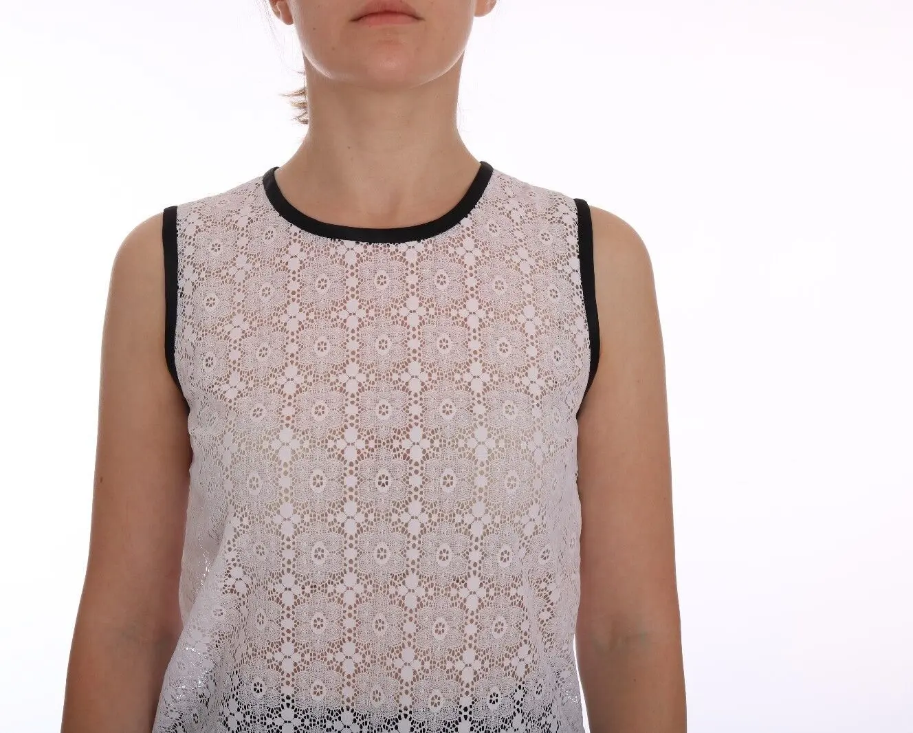 White Lace Floral Nylon Tank T-shirt Dolce & Gabbana