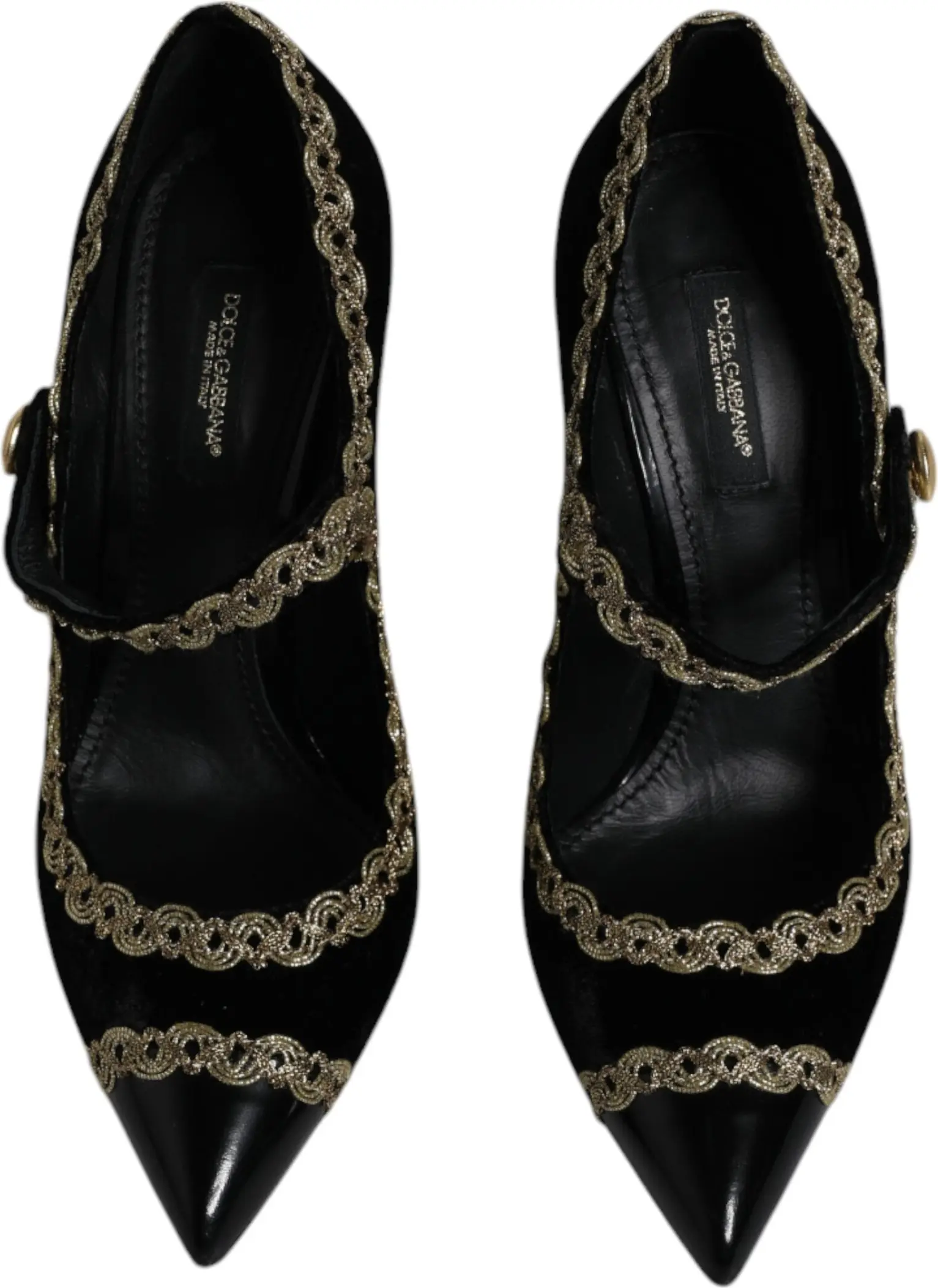 Black Velvet Gold Mary Janes Pumps Shoes Dolce & Gabbana