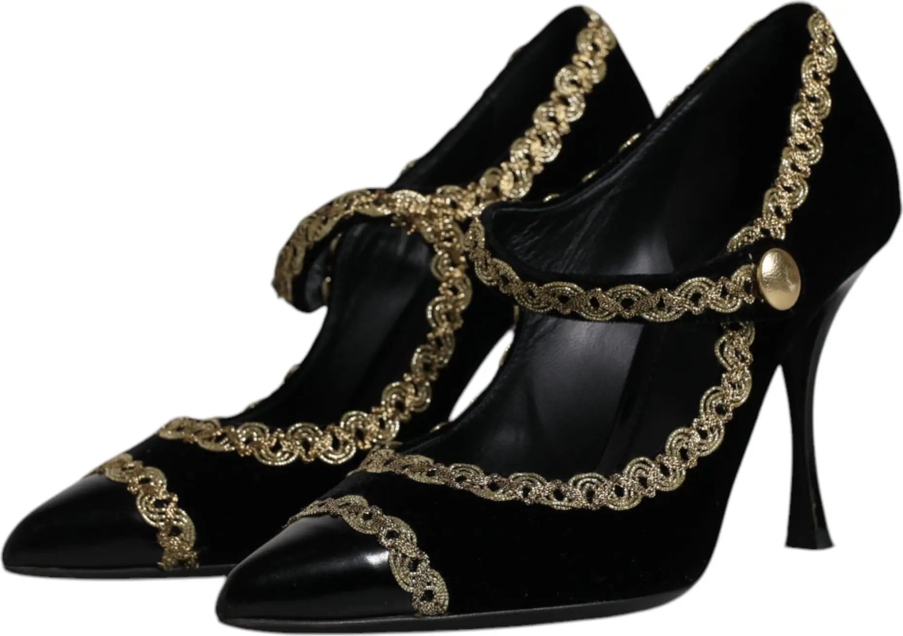 Black Velvet Gold Mary Janes Pumps Shoes Dolce & Gabbana