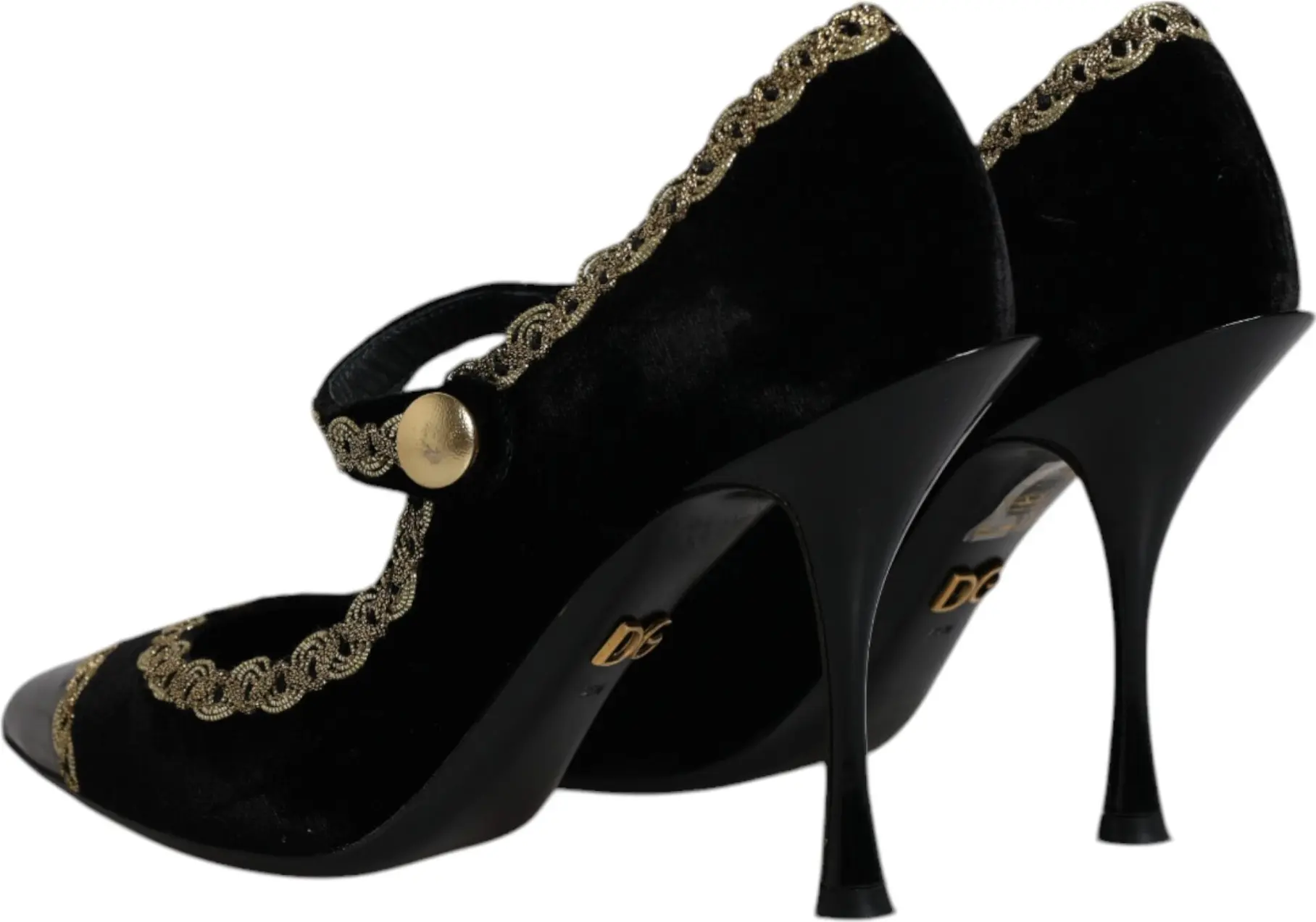 Black Velvet Gold Mary Janes Pumps Shoes Dolce & Gabbana