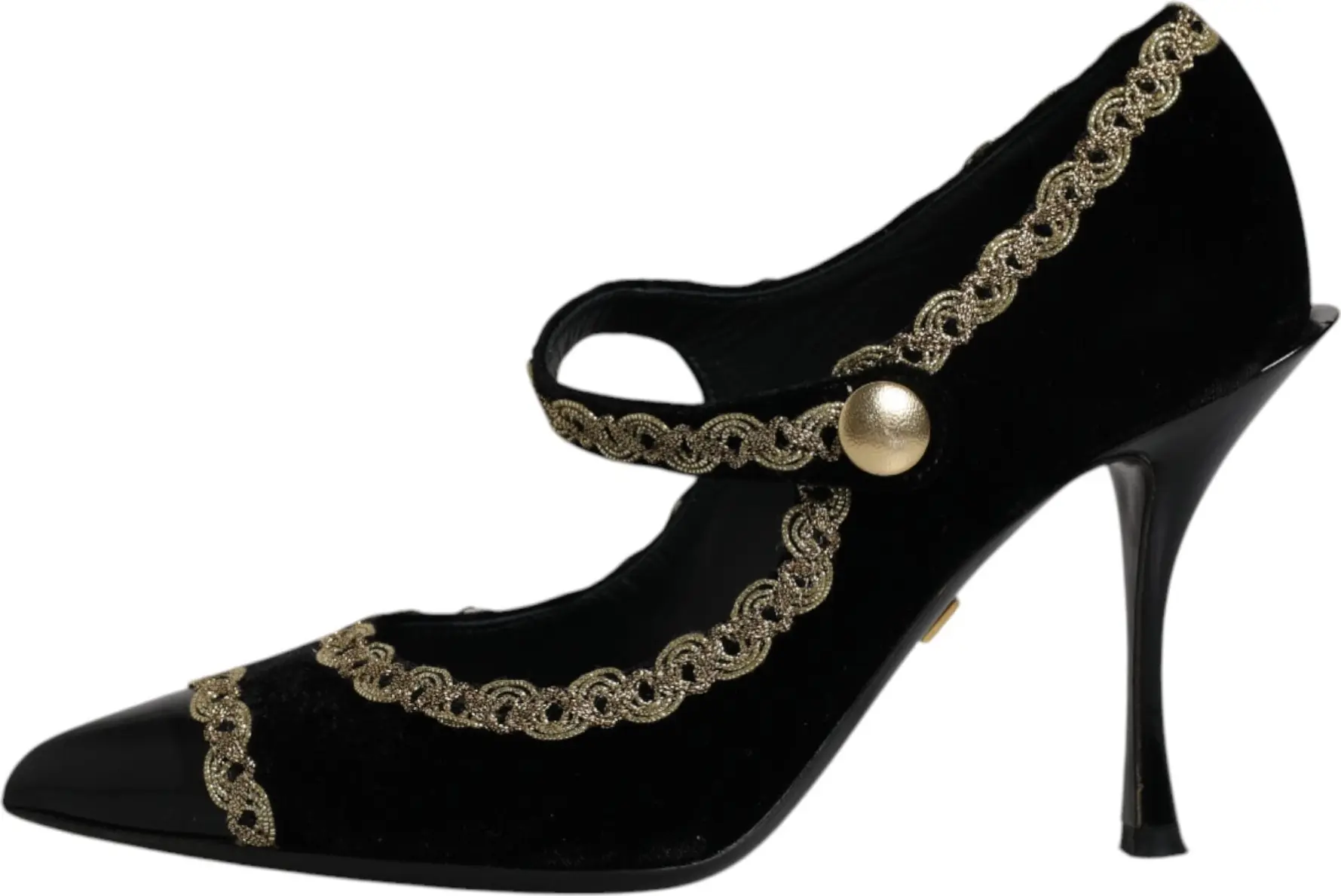 Black Velvet Gold Mary Janes Pumps Shoes Dolce & Gabbana