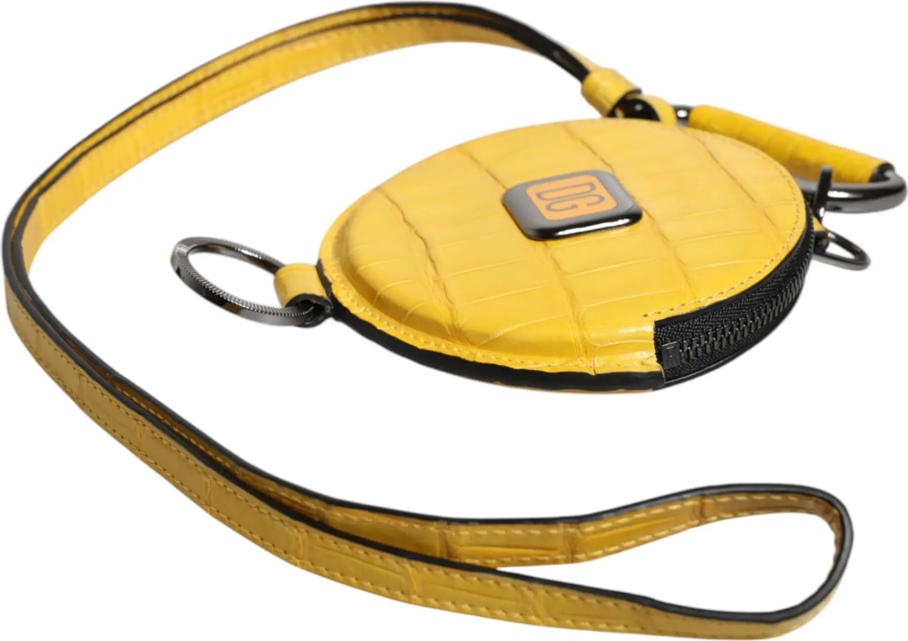 Wallet Dolce & Gabbana Yellow Round Leather DG Logo Coin Purse Lanyard
