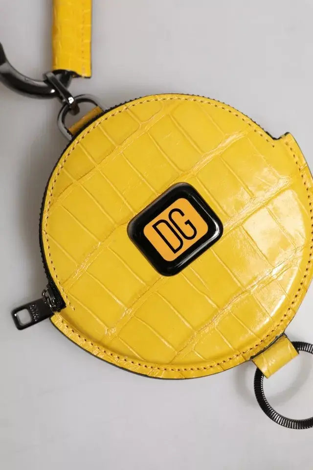 Wallet Dolce & Gabbana Yellow Round Leather DG Logo Coin Purse Lanyard