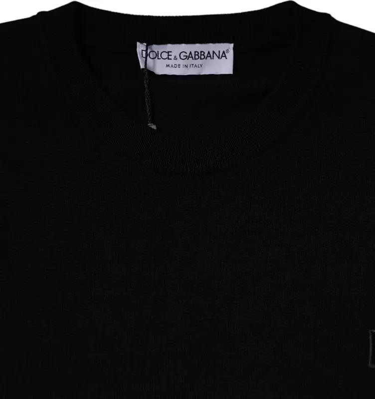 Свитер Dolce & Gabbana из шерсти с круглым вырезом и логотипом, черный