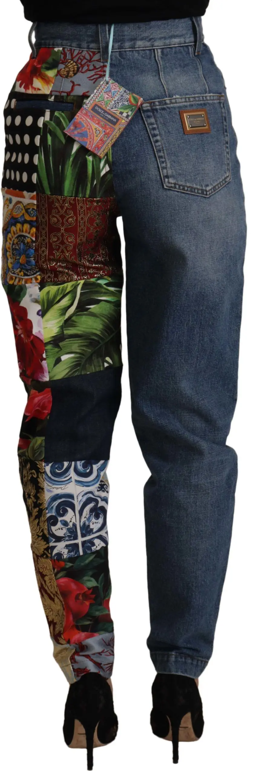Pants Dolce & Gabbana Blue Jeans Jacquard Majolica High Waist Pants
