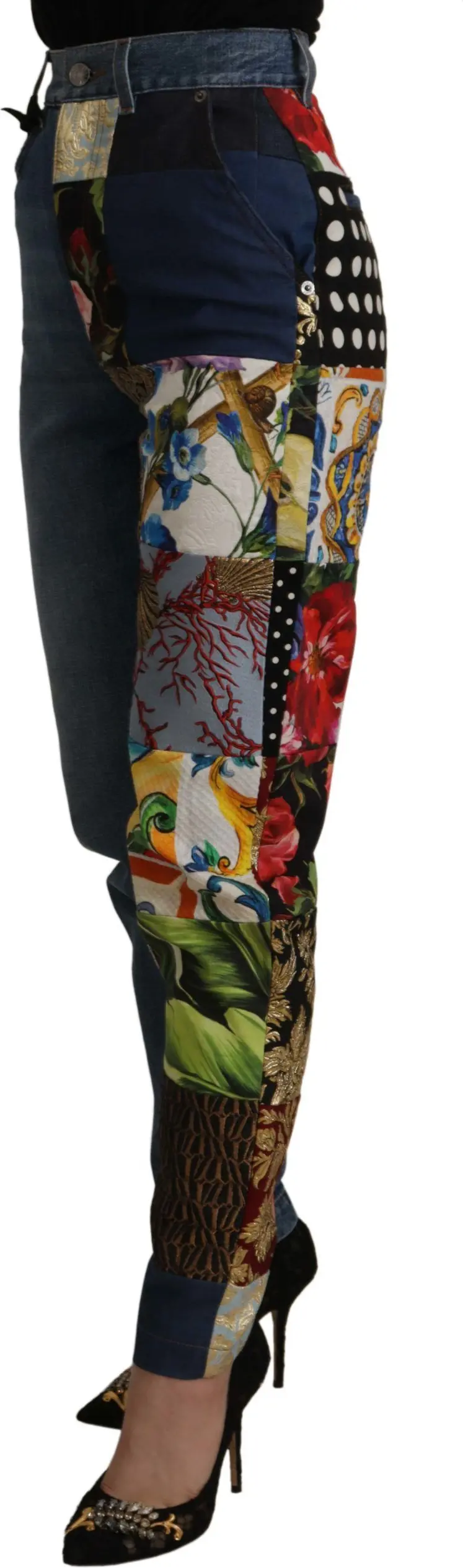 Pants Dolce & Gabbana Blue Jeans Jacquard Majolica High Waist Pants