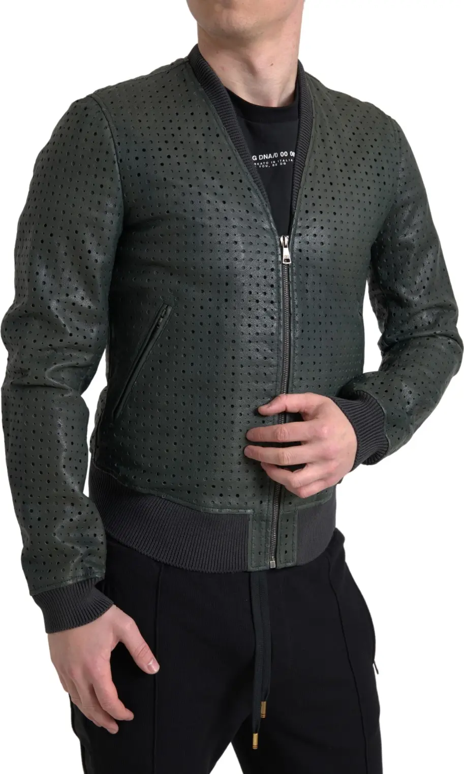 Green Perforated Leather Bomber Jacket Dolce & Gabbana