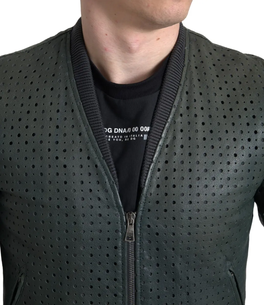 Green Perforated Leather Bomber Jacket Dolce & Gabbana