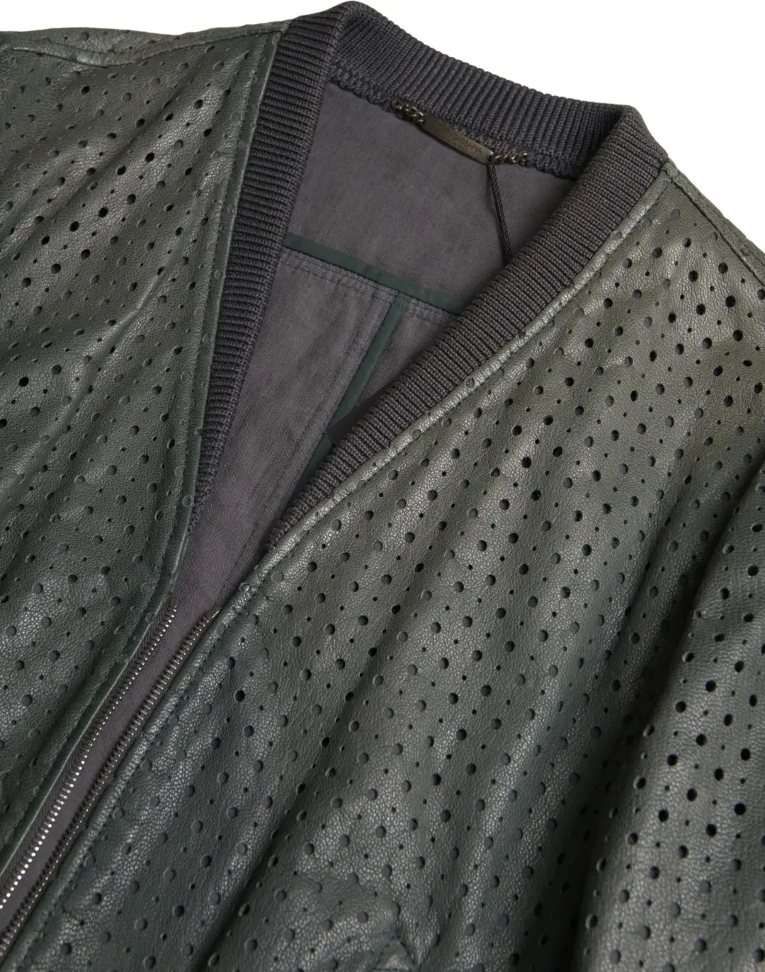 Green Perforated Leather Bomber Jacket Dolce & Gabbana