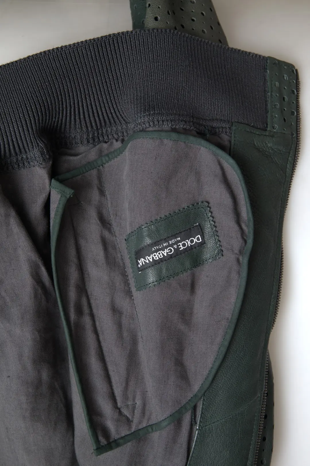 Green Perforated Leather Bomber Jacket Dolce & Gabbana
