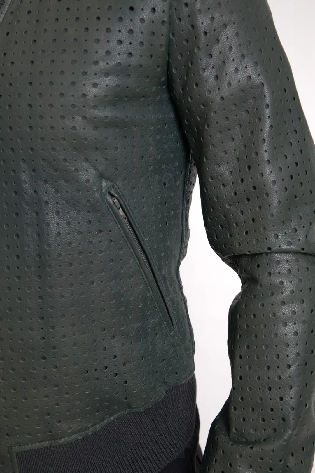 Green Perforated Leather Bomber Jacket Dolce & Gabbana