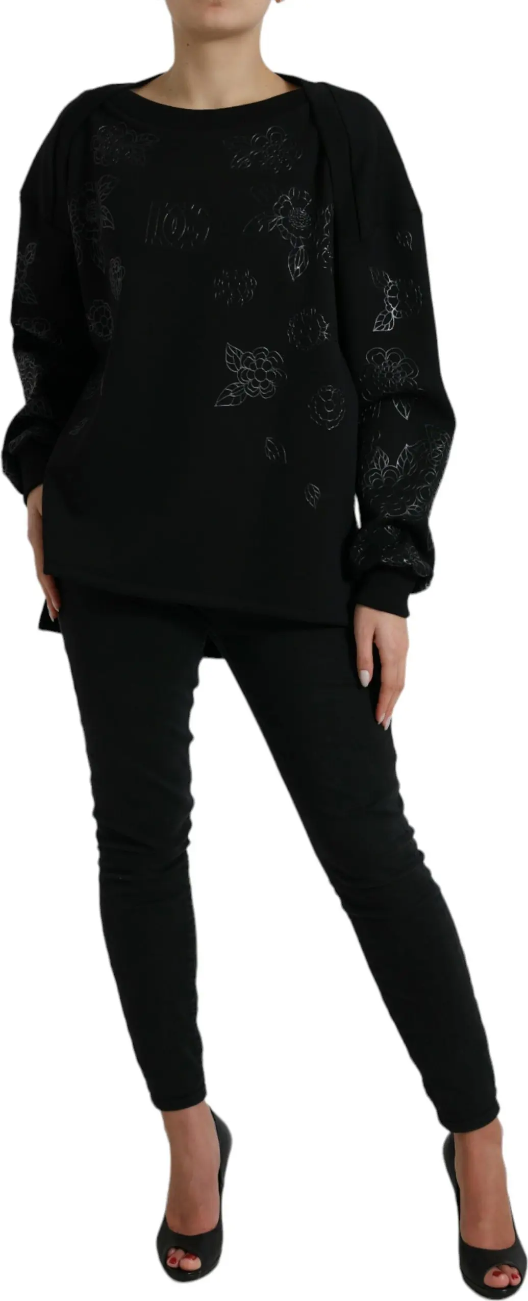 Dolce & Gabbana Black Pullover Gulli Logotipi Bilan Applique Sviter
