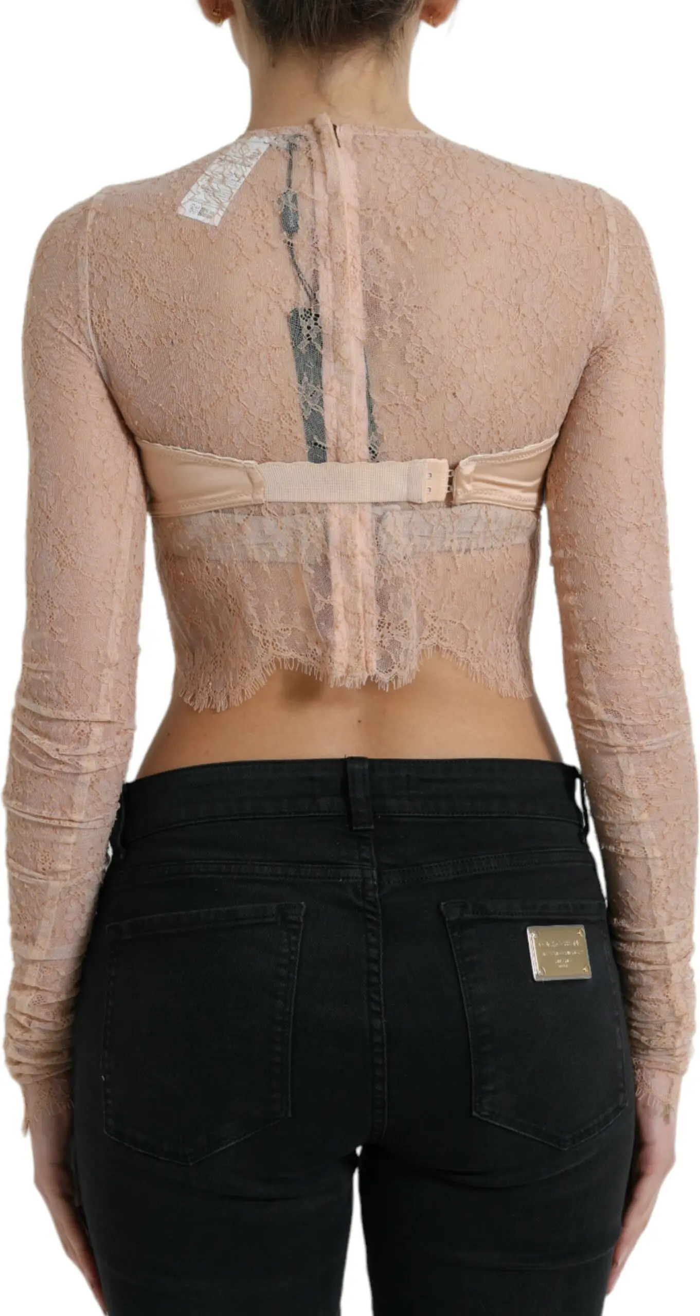 Dolce & Gabbana Beige Nylon Floral Lace Bustier Cropped Top