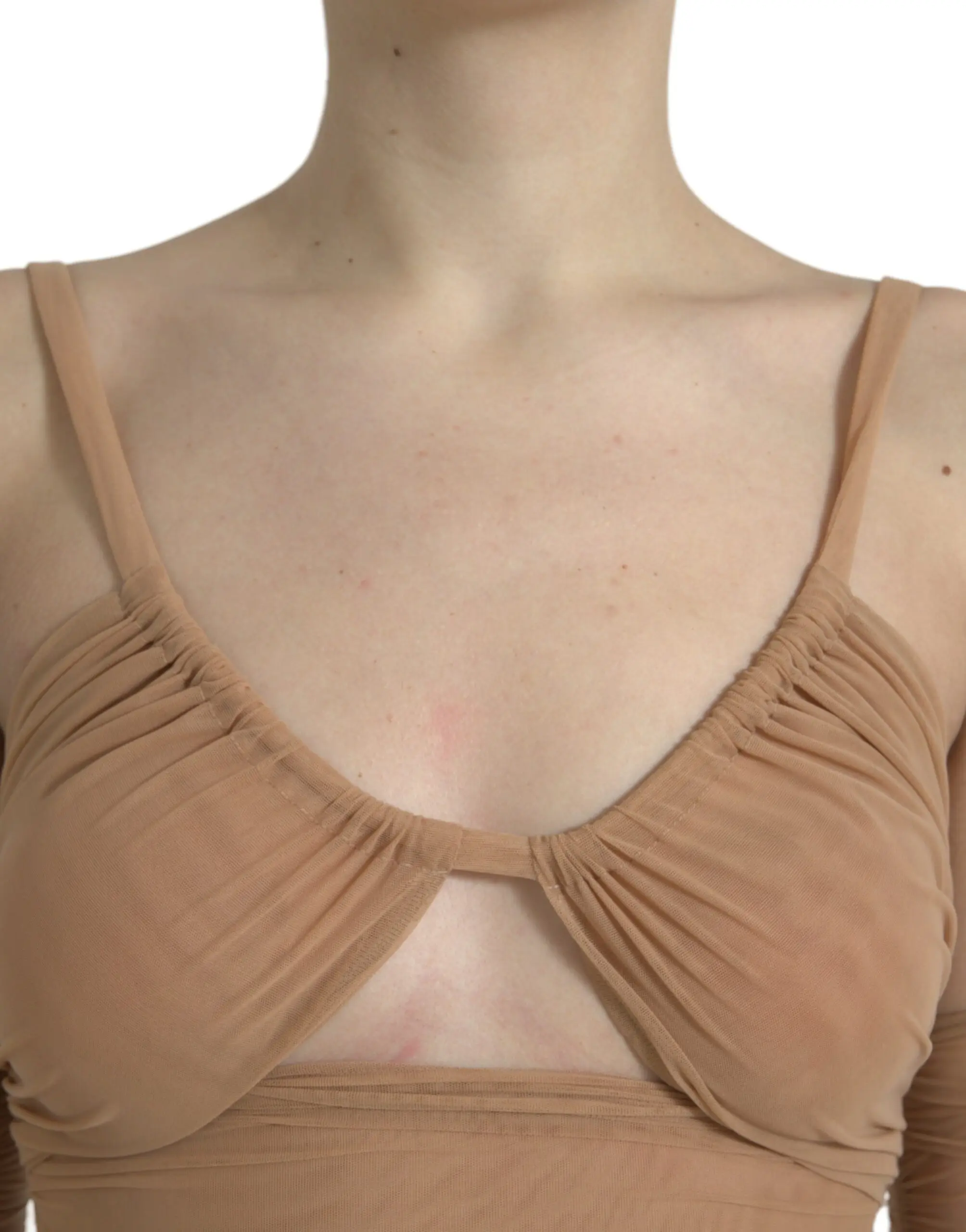 Brown Nylon Stretch Open Shoulder Cropped Top Dolce & Gabbana