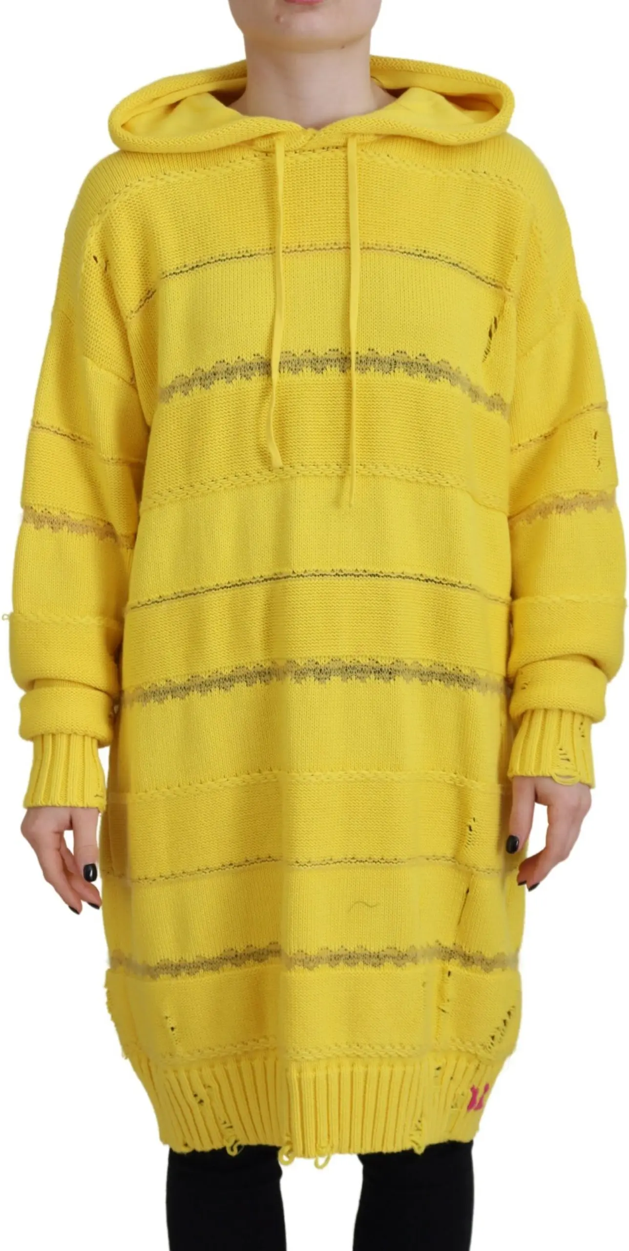 Yellow Cotton Knitted Hooded Pullover Sweater Dsquared2