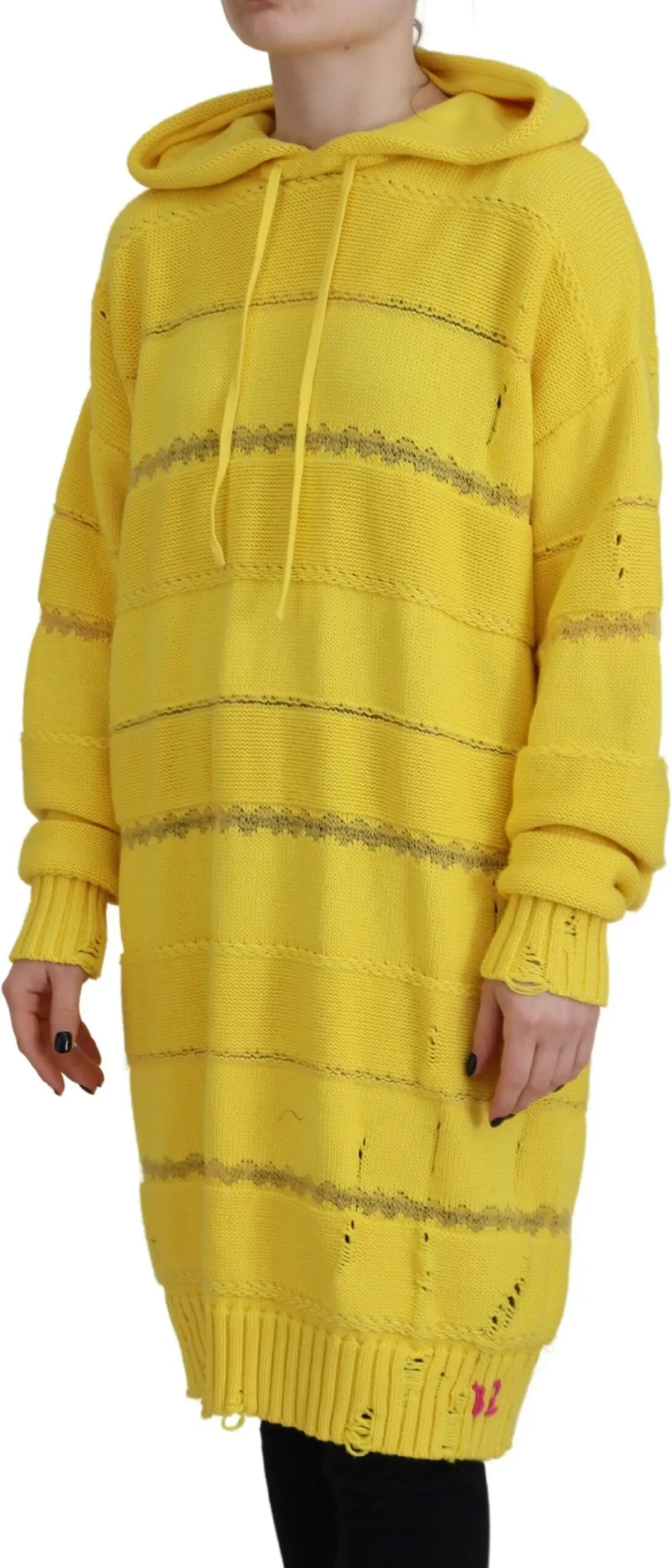 Yellow Cotton Knitted Hooded Pullover Sweater Dsquared2