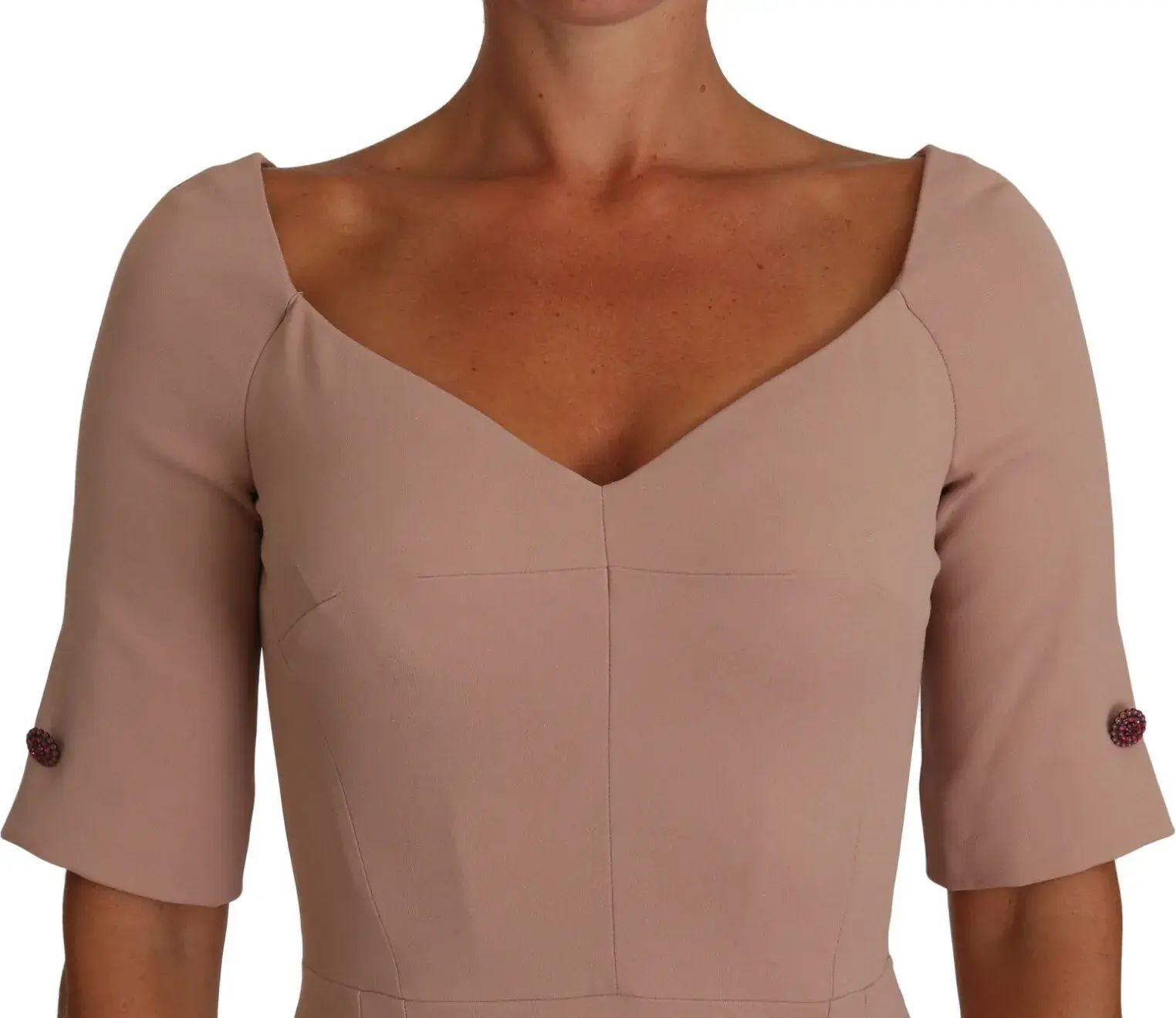 Dusty Pink Midi Sheath Crystal Buttons Dress by Dolce & Gabbana