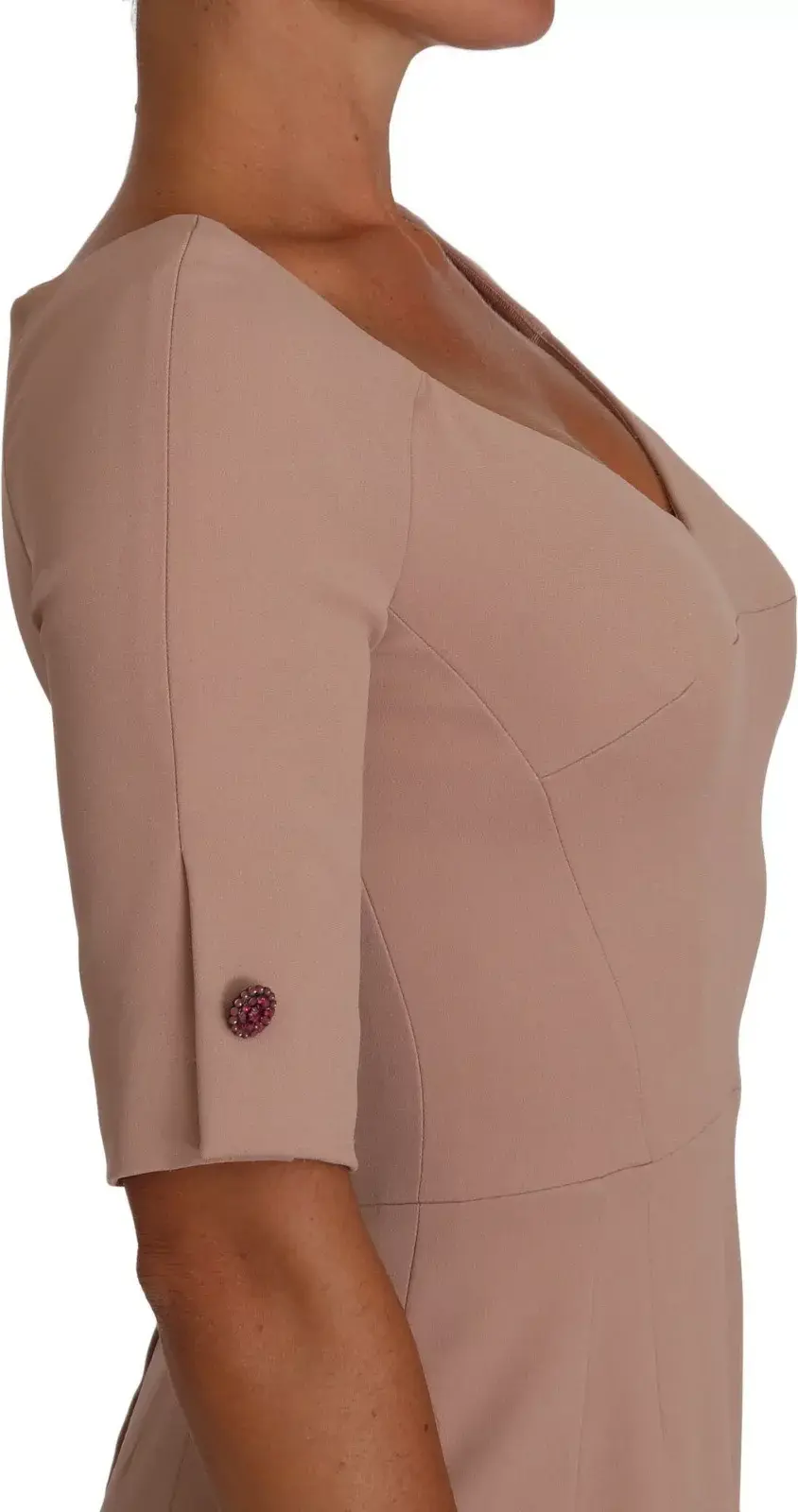 Dusty Pink Midi Sheath Crystal Buttons Dress by Dolce & Gabbana
